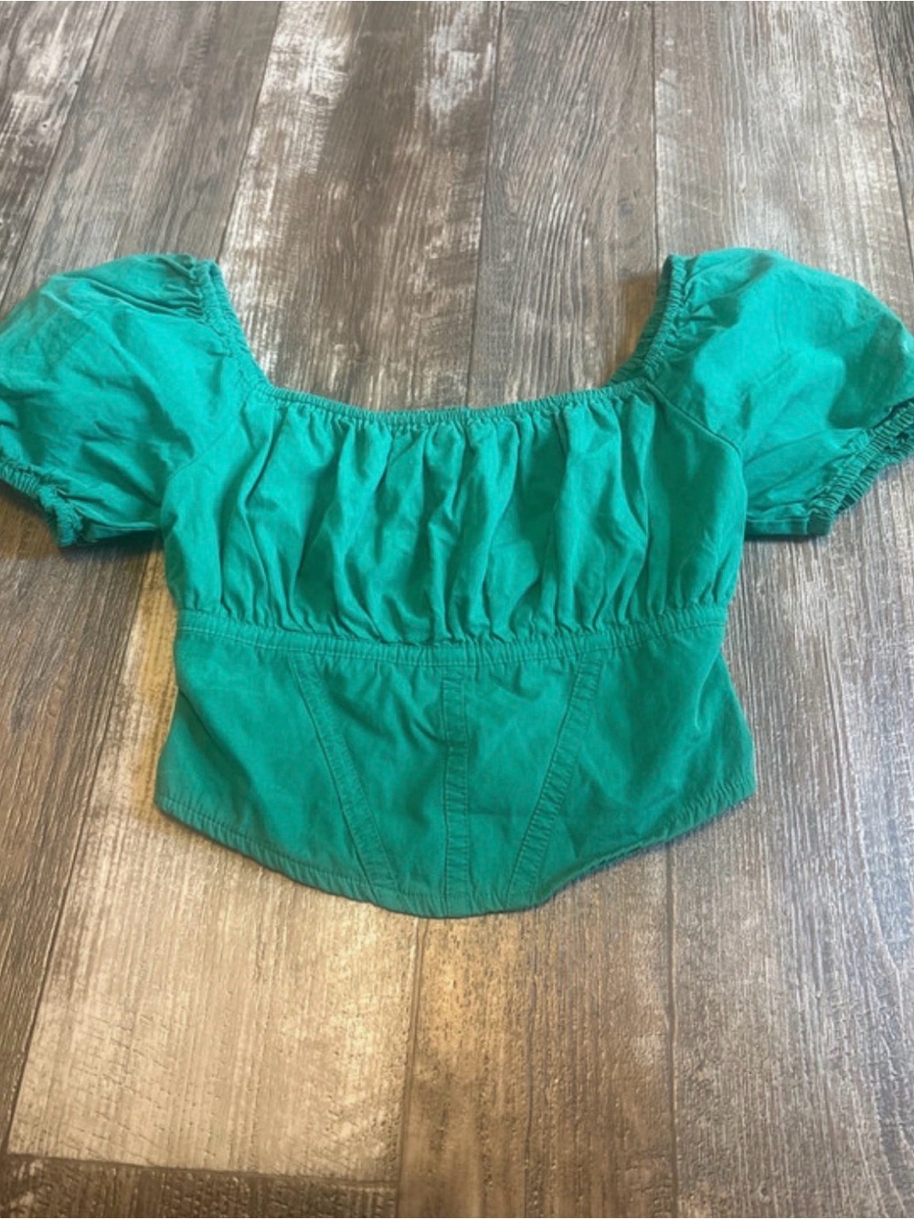 Japna Teal Puff Sleeve Square Neck Crop Top